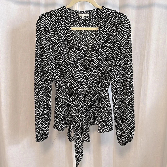 MAX STUDIO Ruffled Polka Dot Blouse Elastic Waist Bow  Tie, Size L - Picture 8 of 11